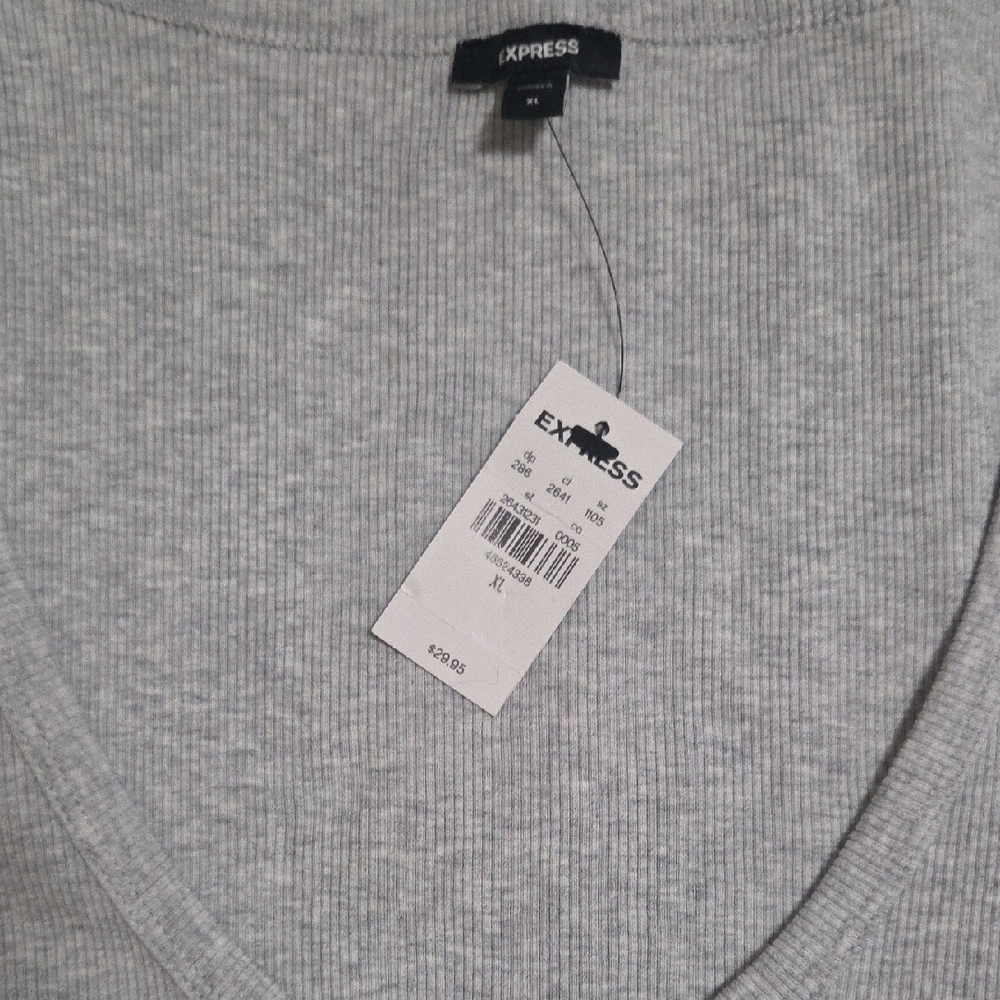 Express Light Gray Ribbed Tank Top - Picture 2 of 6